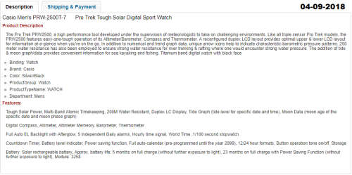 Casio Protrek Titanium Solar, Atomic timing. Compass, Barometer, Thermometer, Altimeter. Unworn gift