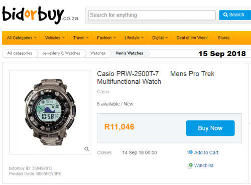 Casio Protrek Titanium Solar, Atomic timing. Compass, Barometer, Thermometer, Altimeter. Unworn gift
