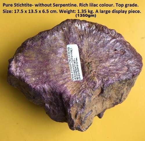 Pure Stichtite. Rich colour. Weight=1350gm (+-6750ct). Looks similar to Sugilite