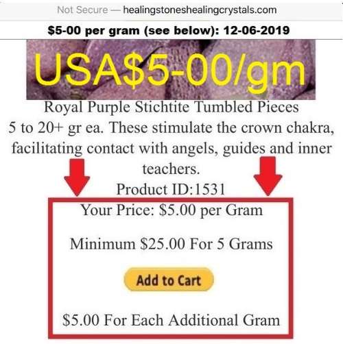 Pure Stichtite. Rich colour. Weight=1350gm (+-6750ct). Looks similar to Sugilite