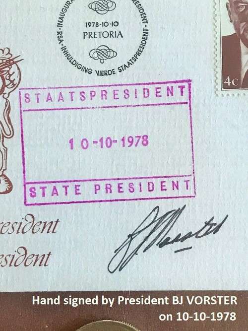 Hand signed items by two previous South African Presidents with Rand coins . Rare & collectible.