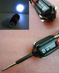 "McGyver" type---- all in one Multi Tool with built in LED lamps & free batteries
