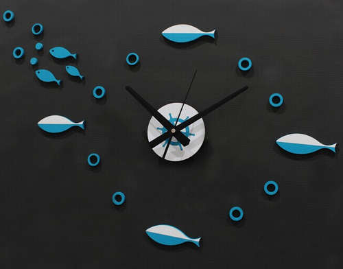 DIY Wall Clock Mediterranean Fish Stocks Nordic Pastoral Wind 3D Watch