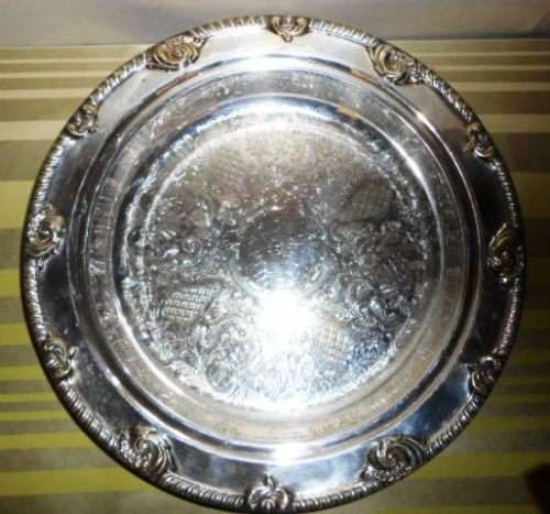 Deep silver-plated tray or large serving dish
