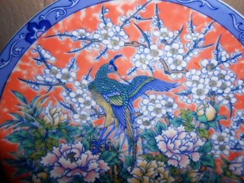 Imari Plate  Decorated with Pheasant, Cherry Blossoms and Peony Flowers  B1