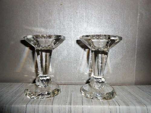 PAIR OF CUT LEAD CRYSTAL CANDLE HOLDERS