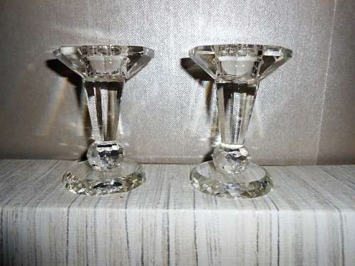 PAIR OF CUT LEAD CRYSTAL CANDLE HOLDERS