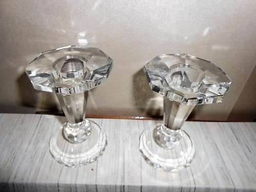 PAIR OF CUT LEAD CRYSTAL CANDLE HOLDERS