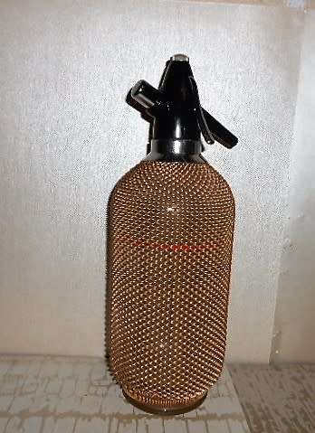 ART Deco Style Syphon Gold Mesh Covered  Czechoslovakian Seltzer / Syphon Bottle