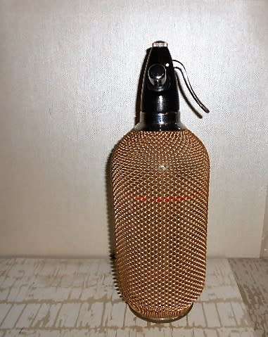 ART Deco Style Syphon Gold Mesh Covered  Czechoslovakian Seltzer / Syphon Bottle