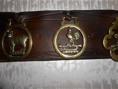 Antique Horizontal Horse Brass leather strap/harness with 6 Brasses