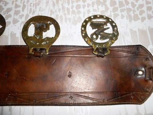 Antique Horizontal Horse Brass leather strap/harness with 6 Brasses