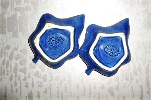 5 French Maple Leaf Shaped Condiment/ Butter/ Pate Bowls  - Blue with Pate Knife