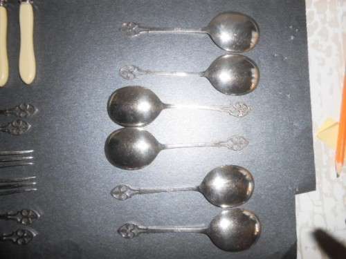 Gorgeous Boxed Genuine Bone Handle  & Plated Fruit Set. Dessert spoons, Forks, Knives c13