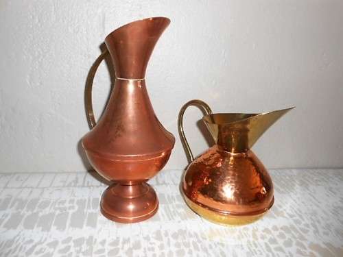 PAIR OF COPPER  JUGS EWER