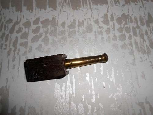 VINTAGE  MINIATURE BRASS & WOOD CANNON