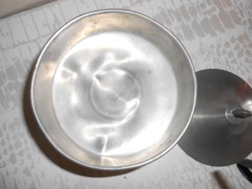 VINTAGE NORSE PEWTER PEDESTAL LIDDED BOWL WITH VIKING? EMBOSSED SCENE