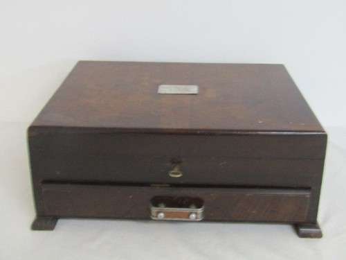 87 Piece Cutlery Canteen with Key Bone Silverplate D.W.T. and Perdoz  hallmark cartouche