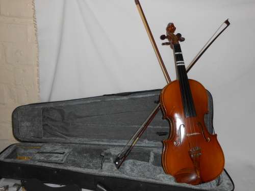 Violin with 2 bows, case and extras 60cm