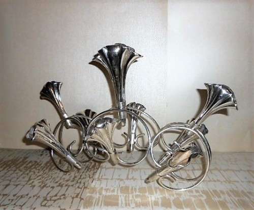 Antique Silver Plated Nine Flute Flower Epergne
