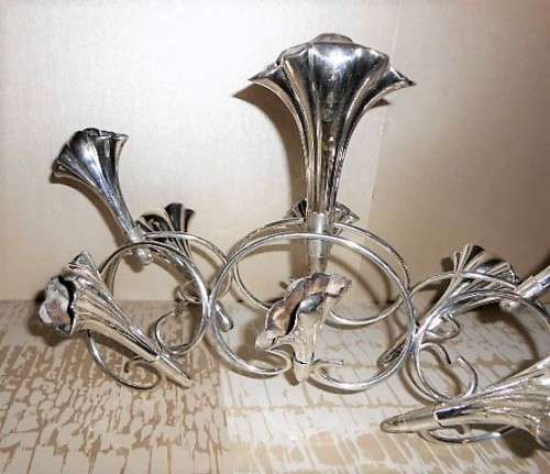 Antique Silver Plated Nine Flute Flower Epergne