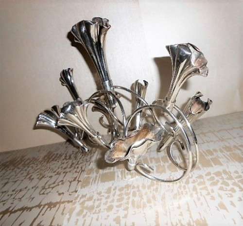 Antique Silver Plated Nine Flute Flower Epergne