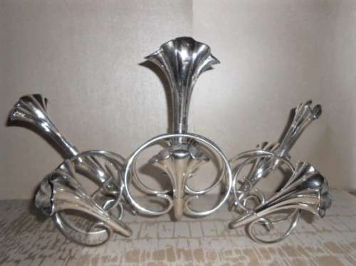 Antique Silver Plated Nine Flute Flower Epergne