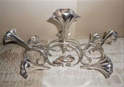 Antique Silver Plated Nine Flute Flower Epergne
