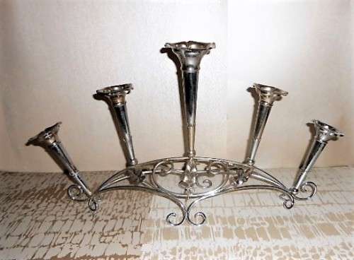 Antique Art Nouveau Silver Plated Five Trumpet Flower Epergne