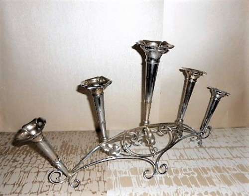 Antique Art Nouveau Silver Plated Five Trumpet Flower Epergne