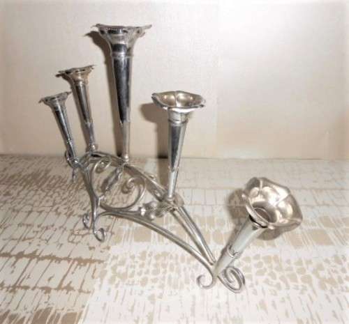 Antique Art Nouveau Silver Plated Five Trumpet Flower Epergne