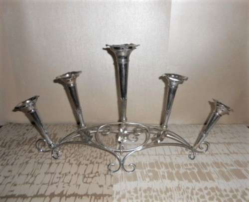 Antique Art Nouveau Silver Plated Five Trumpet Flower Epergne
