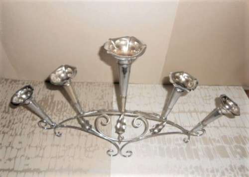 Antique Art Nouveau Silver Plated Five Trumpet Flower Epergne