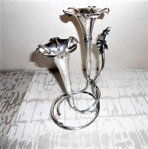 Antique Art Nouveau Silver Plated Double Trumpet Flower Epergne