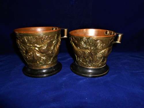 Pair Replica Mycenaean Vapheio Cups Hand Made Repousse Relief