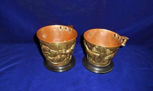 Pair Replica Mycenaean Vapheio Cups Hand Made Repousse Relief