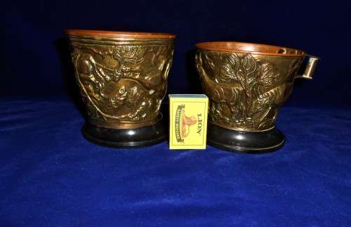 Pair Replica Mycenaean Vapheio Cups Hand Made Repousse Relief