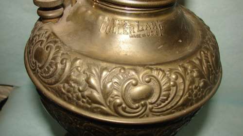 50 cm Antique Millers Embossed Paraffin Lamp with Crystal Funnel 2