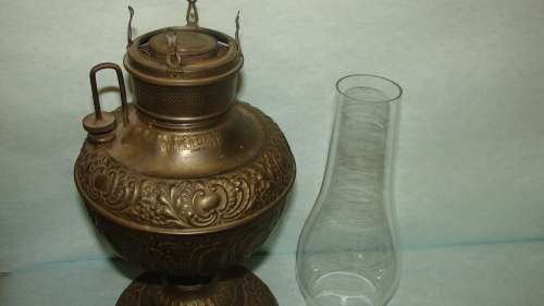 50 cm Antique Millers Embossed Paraffin Lamp with Crystal Funnel 2