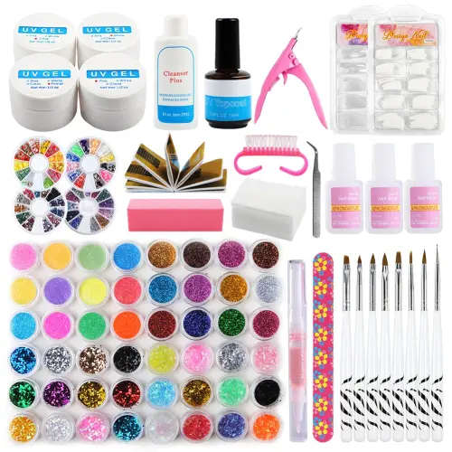 48 Acrylic Glitter Powder Kit UV Gel Professional Nail Art Full Set