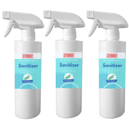 Steridex - 70% ALCOHOL HAND SANITIZER LIQUID - Combo 500ml Spray Bottles - 3 Pack