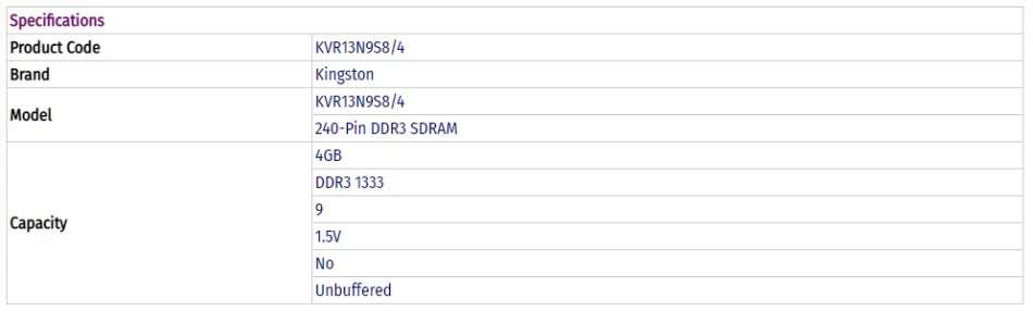 KINGSTON RAM | 4GB | 1333MHZ | SINGLE STICK