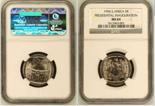 Only 6 available - 1994 Mandela R5 Coins MS63 - Very High Scarce Grade