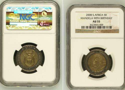 Only 20 available - 2008 Mandela Birthday R5 Coins AU55 - Very High Grade