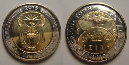 SEALED BAGS - RARE LIMITED EDITION: GRIQUA TOWN 1815-2015 R5 BI-METAL COIN.