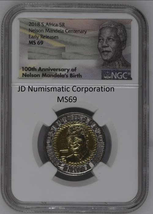 FINEST KNOWN - MS69 - 2018 Mandela 100th Birthday Commemorative R5 Coins NGC Graded - Early Releases
