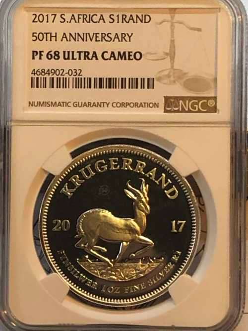 HOT - 2017 South Africa 50th Anniversary with 50th Mint Mark - PF68UC Krugerrand