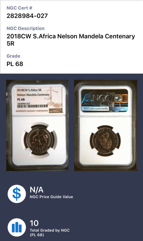 HOT - FINEST KNOWN - Oom Paul Overstamp - Nelson Mandela Centenary CW Mintmark R5 - Graded PL68