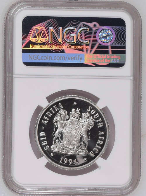 HOT- VERY SCARE IN THIS GRADE - Silver One Rand - 1994 South Africa Presidential Inauguration PF69UC