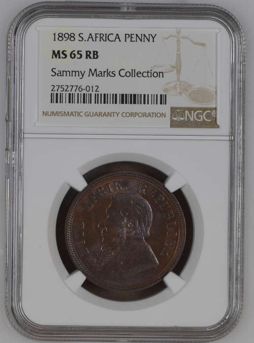 HOT - 1898 South African Sammy Marks Penny MS65RB FINEST KNOWN